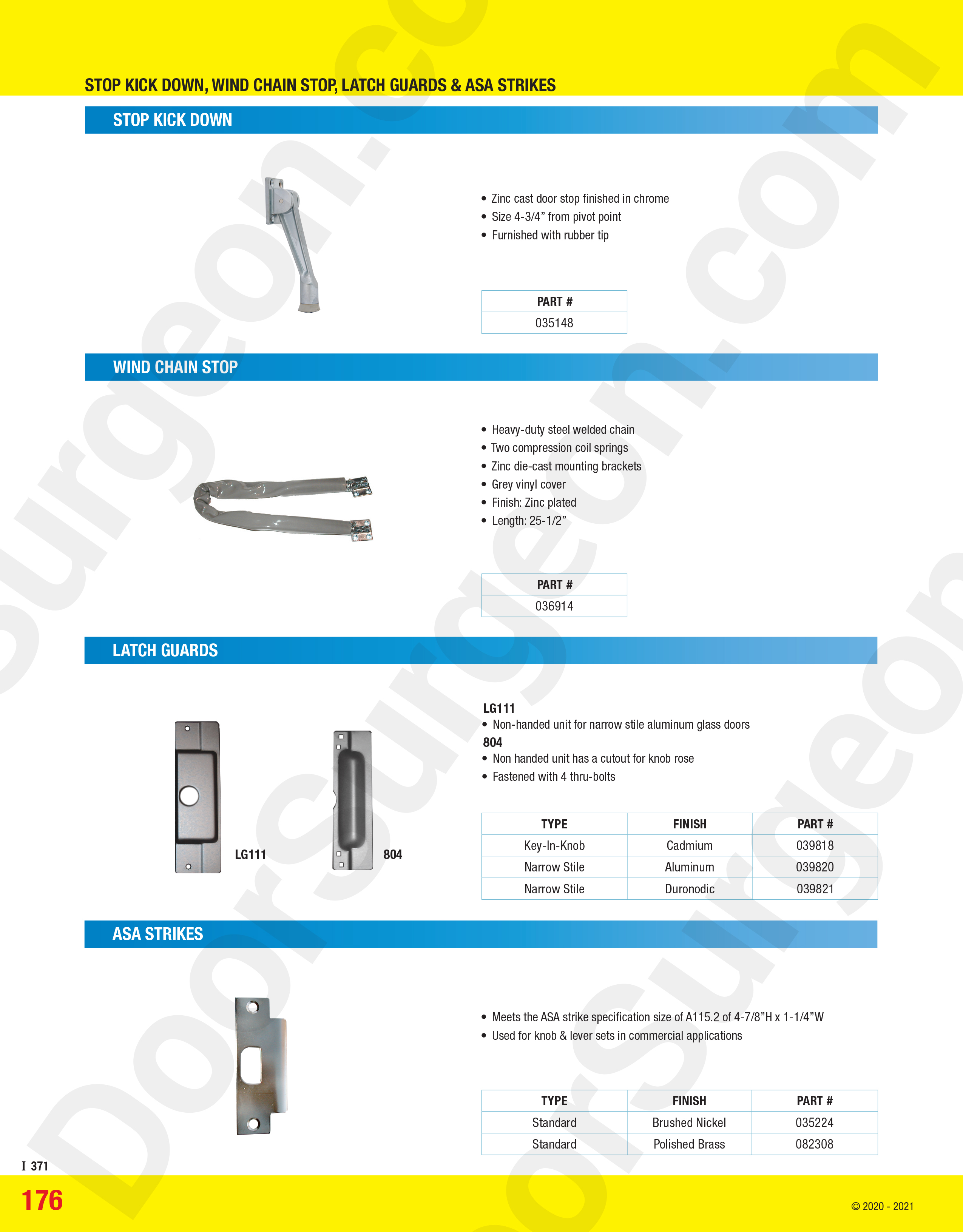 Door hold-open kick-down windchain latchguards ASA strikes sales and installations Cochrane.
